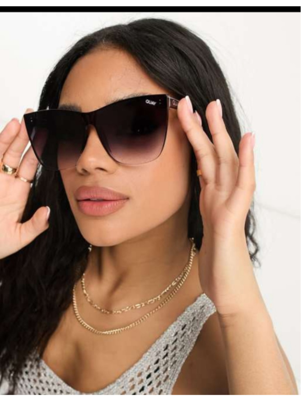 QUAY Come Thru Black Fade Oversized Cat Eye Sunglasses NEW